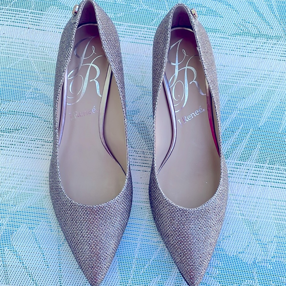 J.Renee Metallic Taupe Pointed Kitten Heel Pumps - Picture 2 of 11